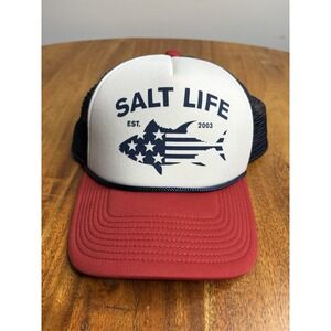 Salt Life Mens Trucker Hat White Red Navy Blue Patriotic Fish Snapback Cap